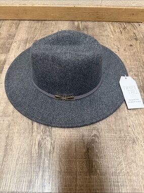 Time and Tru Charcoal Felt Wide-Brim Fedora with Bow Accent